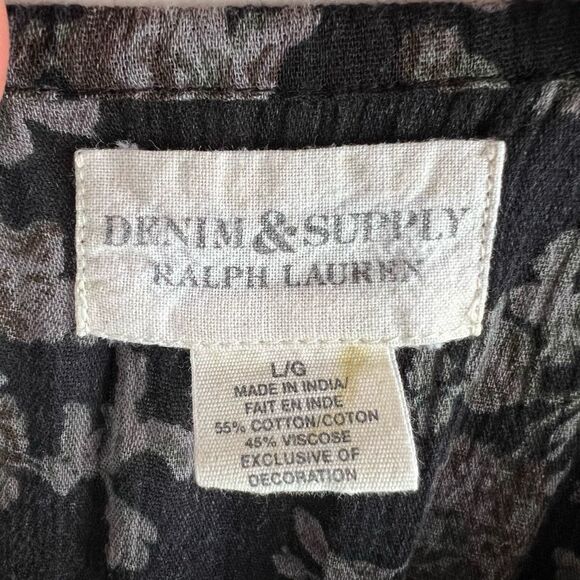Denim & Supply Ralph Lauren Women’s Large Black Floral Wrap Tie Front Mini Dress - Picture 8 of 10